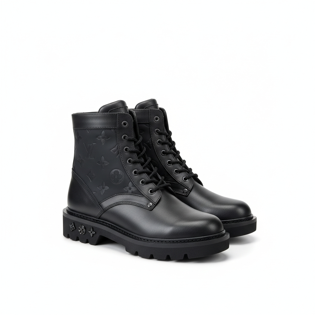 LOUIS VUITTON LV Boots Men's Black Leather lace-up boots Size-10