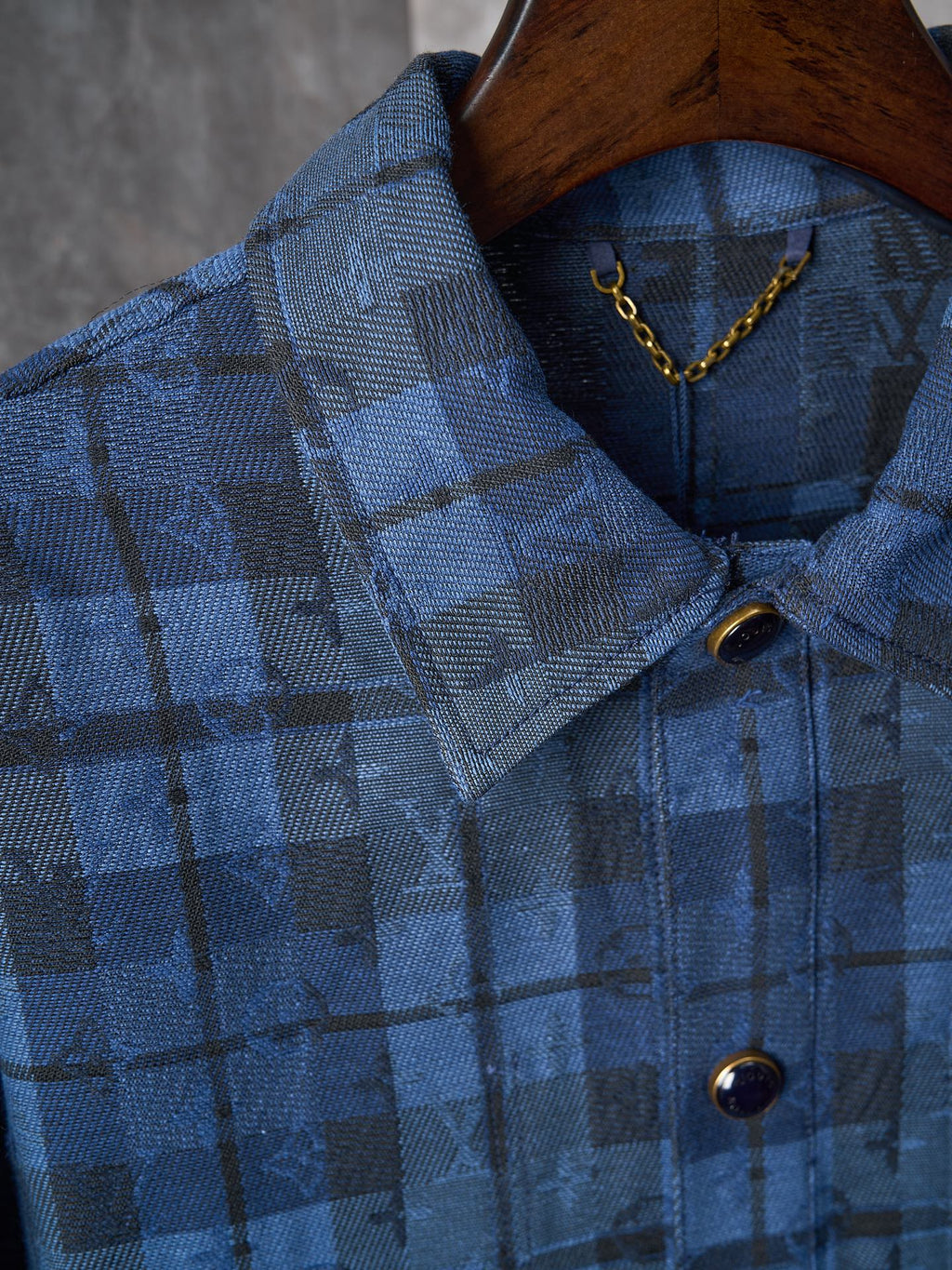 LV Monogram Tartan Denim Overshirt Shacket Jacket Blue Men's M L