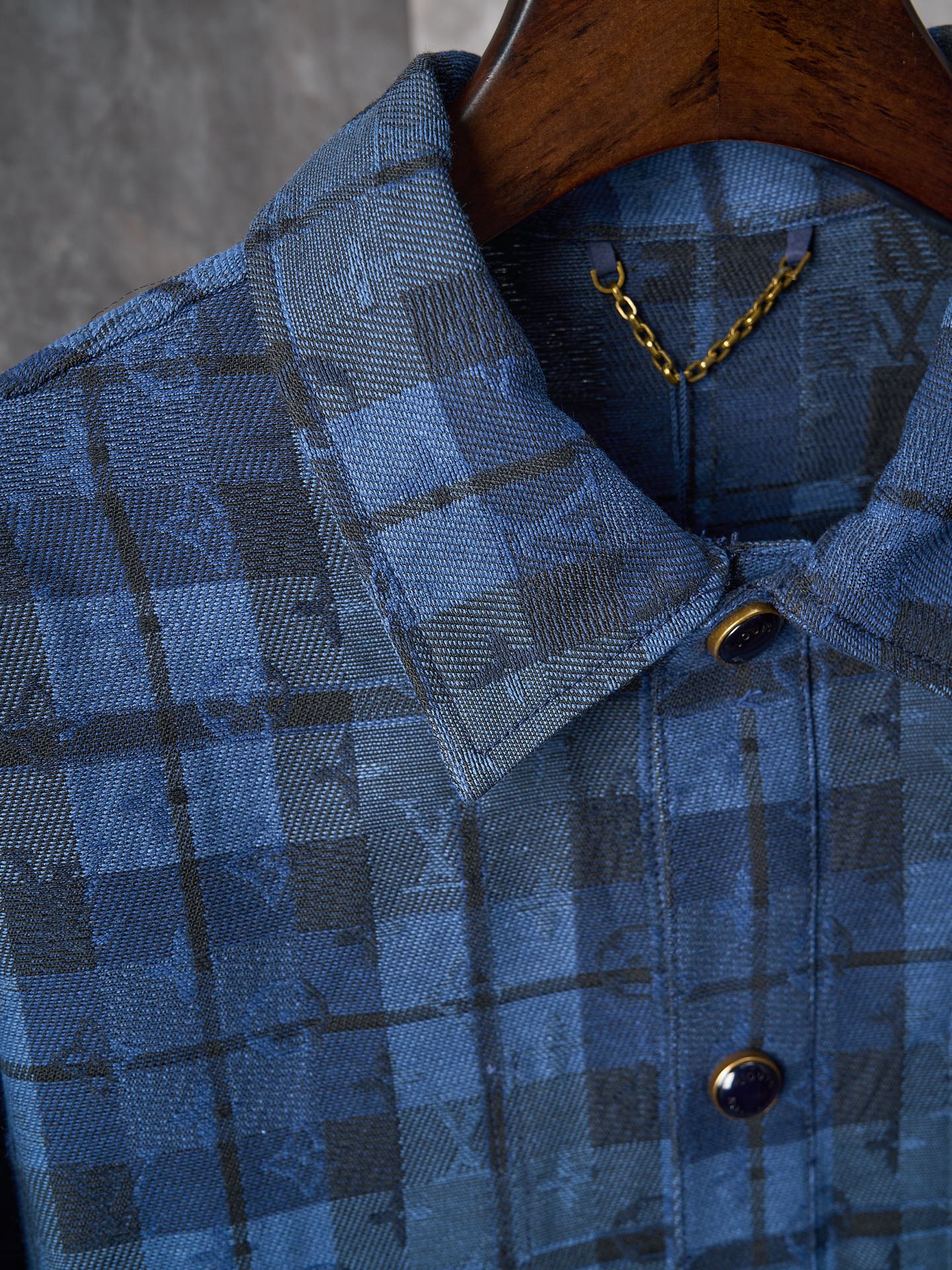 LV Monogram Tartan Denim Overshirt Shacket Jacket Blue Men's M L