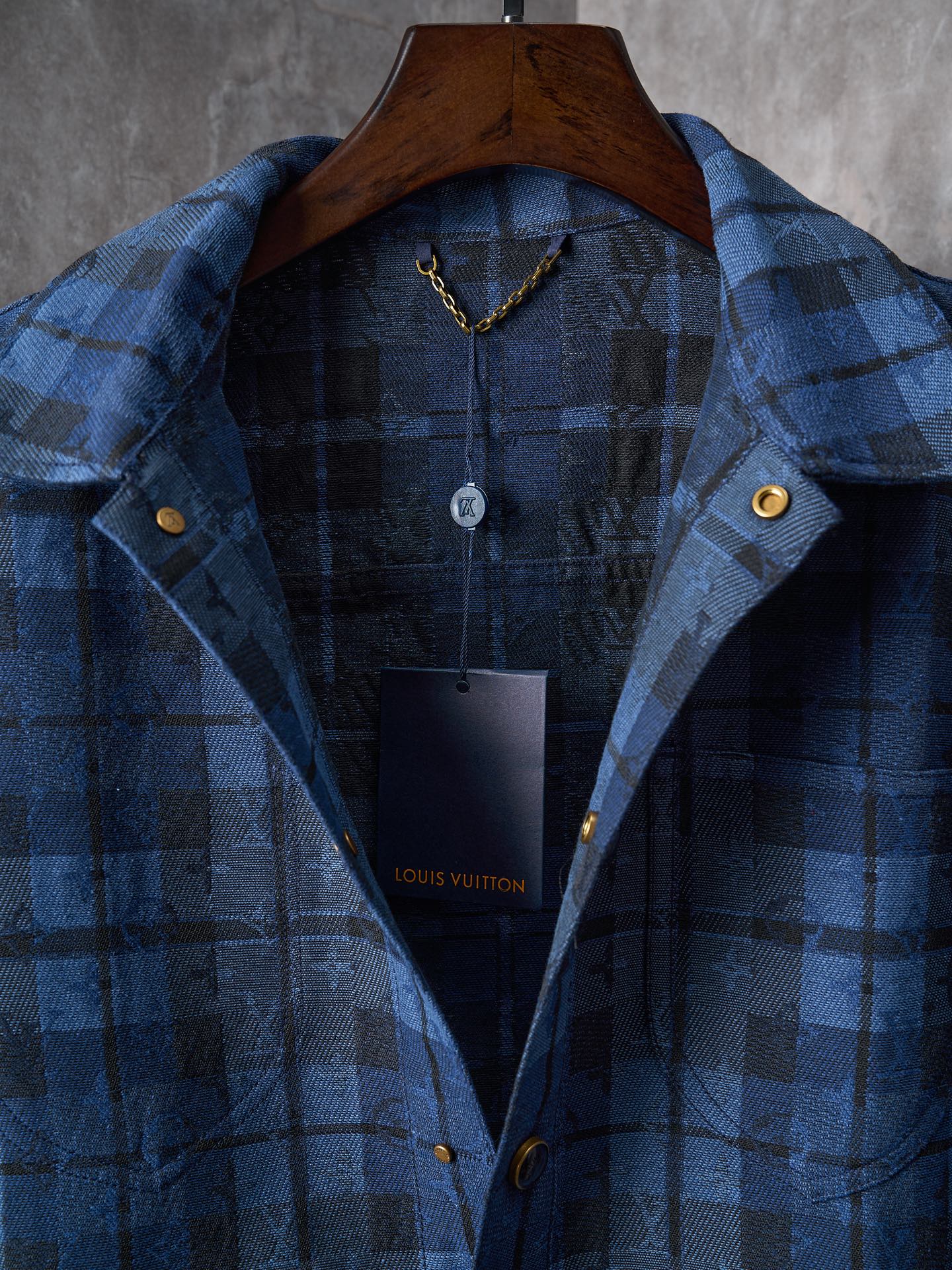 LV Monogram Tartan Denim Overshirt Shacket Jacket Blue Men's M L