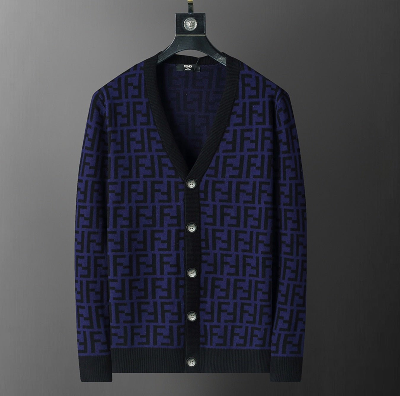Fendi Cardigan Sweater Purple Black Medium Unisex Men's