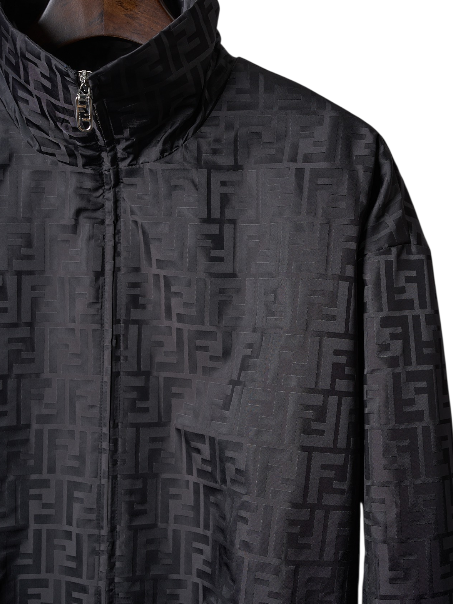 Fendi jacket Men's black zip-up jacket Large unisex coat nylon