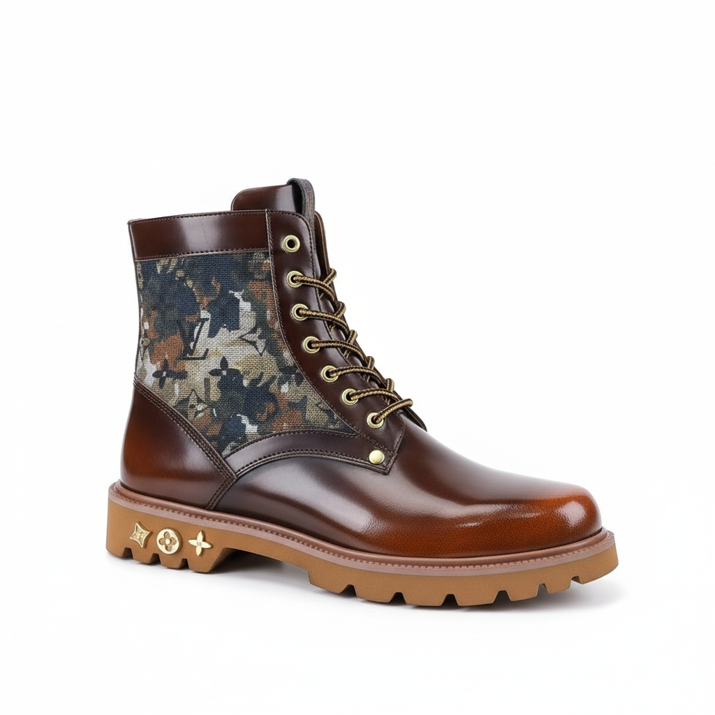 LV boots Louis Vuitton Men's Size-10 brown leather and camo