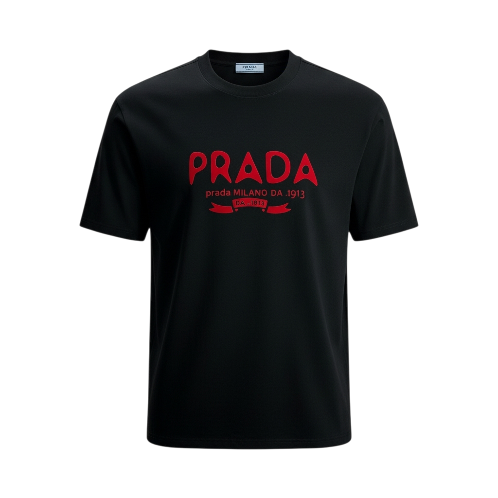Prada 3D design T shirt Large men's unisex tee Black with red