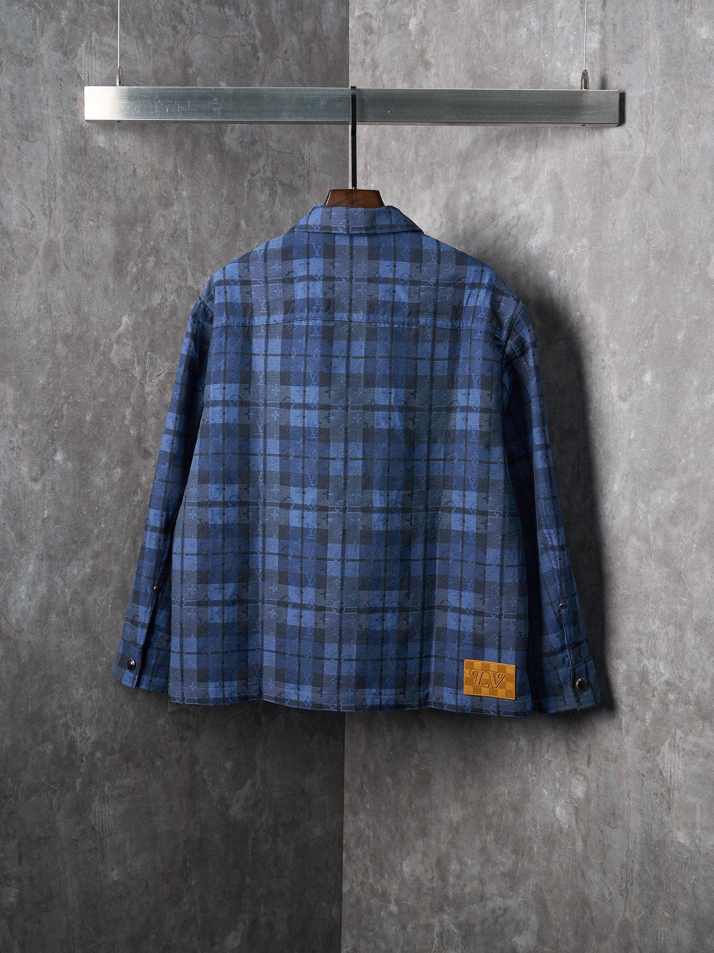 LV Monogram Tartan Denim Overshirt Shacket Jacket Blue Men's M L