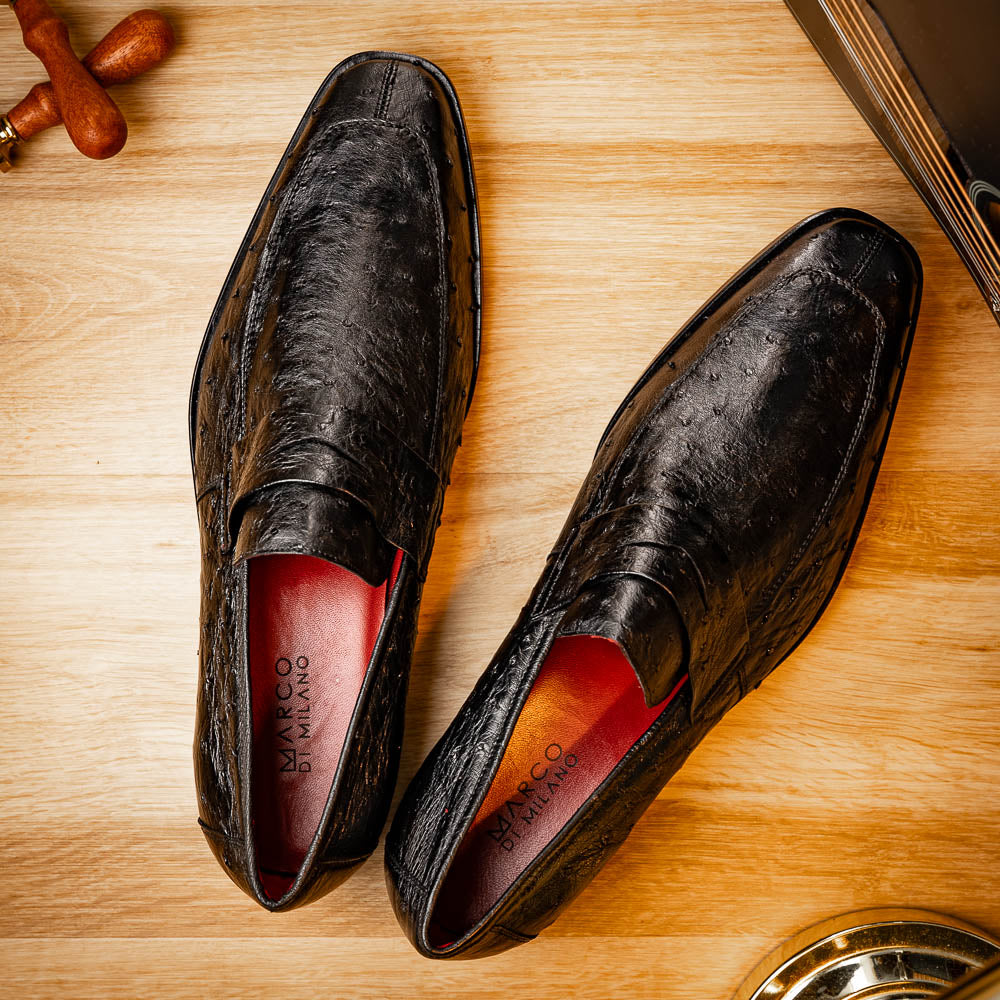 Salvatore Black genuine ostrich skin loafers shoes men's luxury