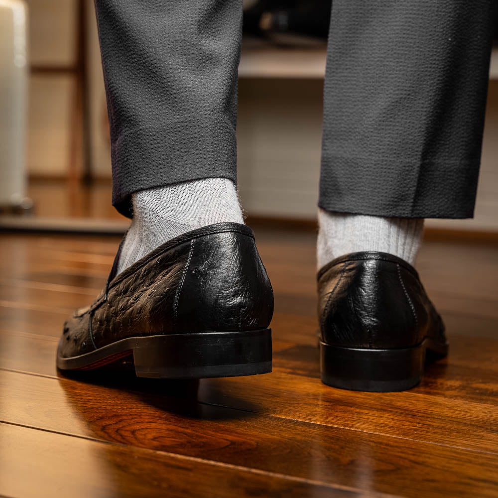 Salvatore Black genuine ostrich skin loafers shoes men's luxury