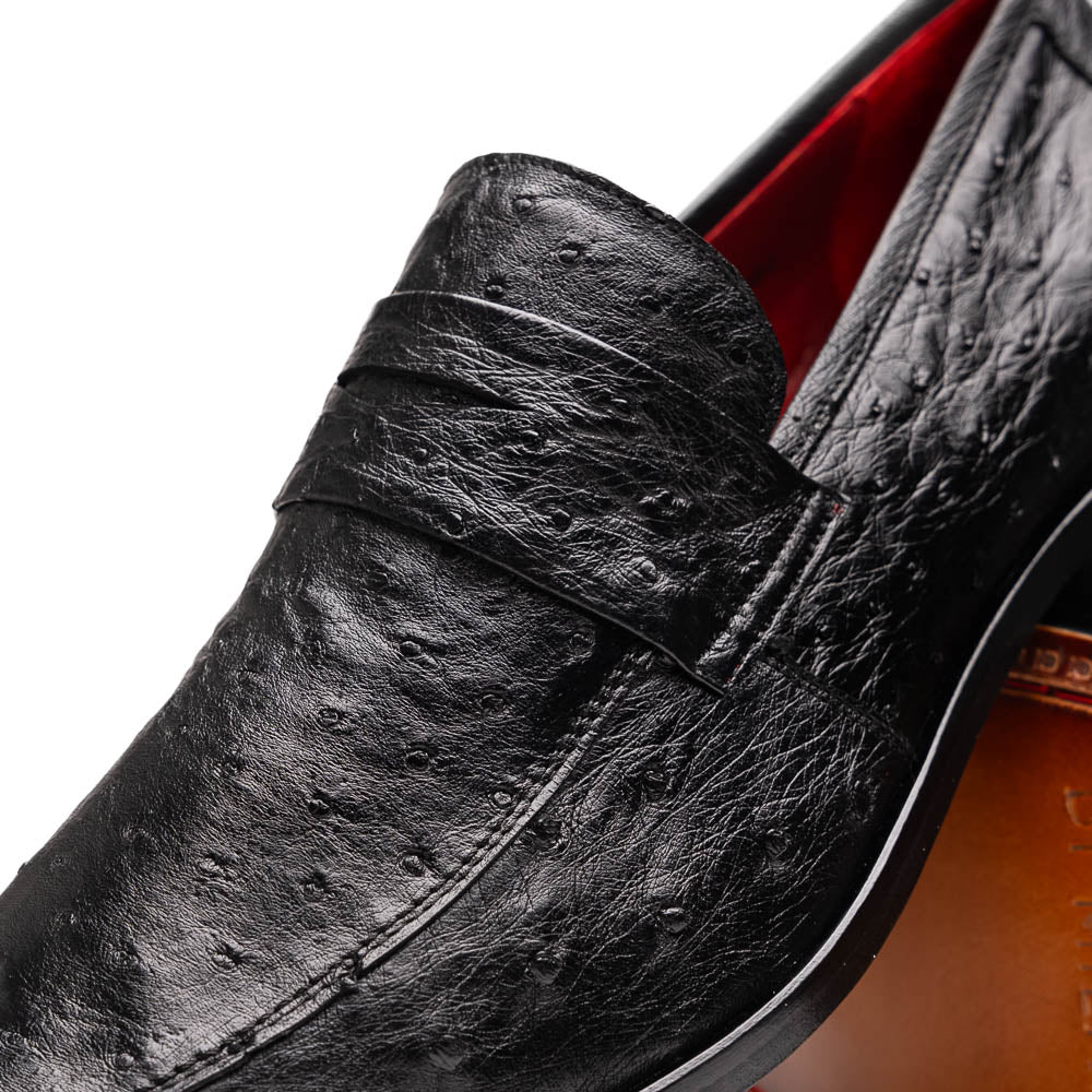 Salvatore Black genuine ostrich skin loafers shoes men's luxury