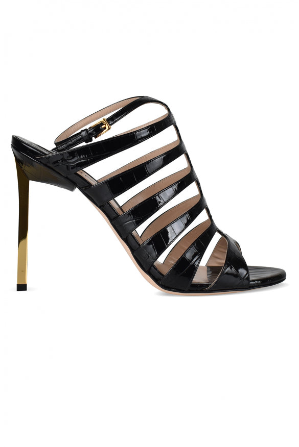 Tom Ford ladies Sandals Heels shoes black crocw/gold heel