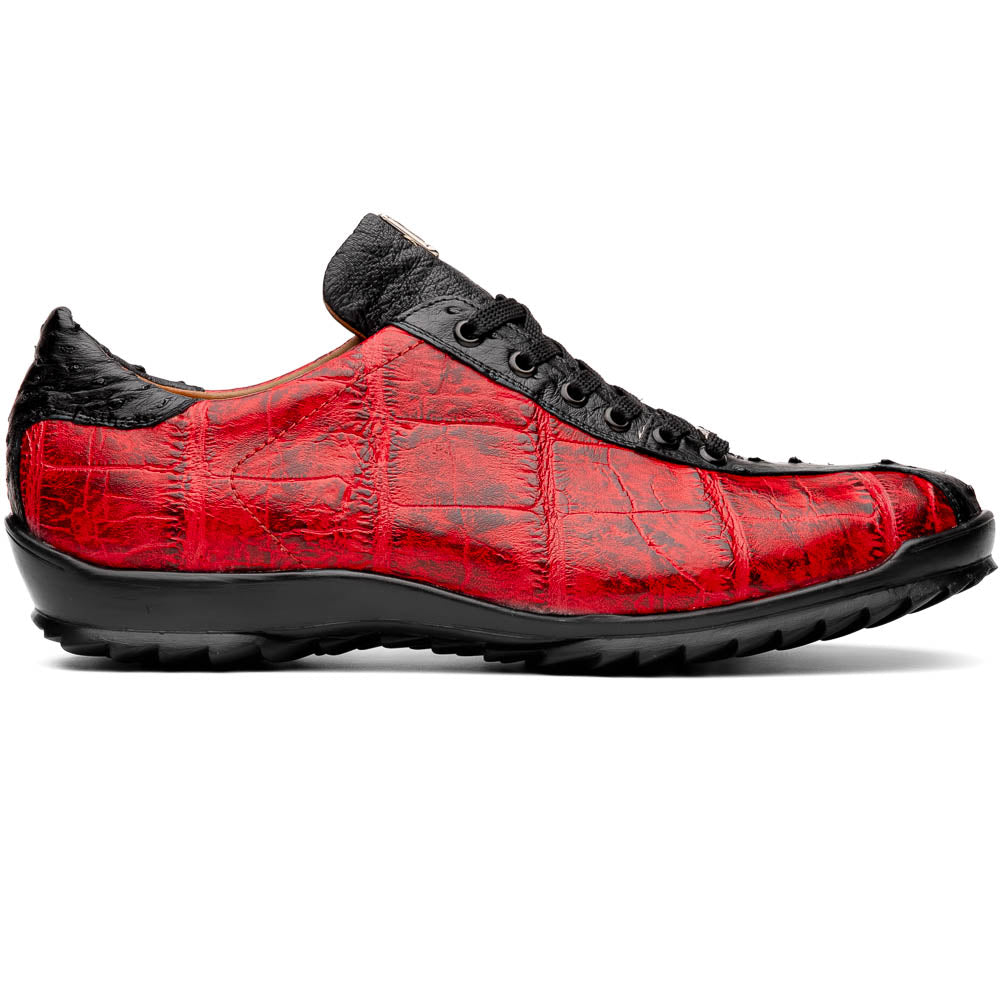 Saulo men's sneakers genuine alligator and ostrich BlackCherry Milano red