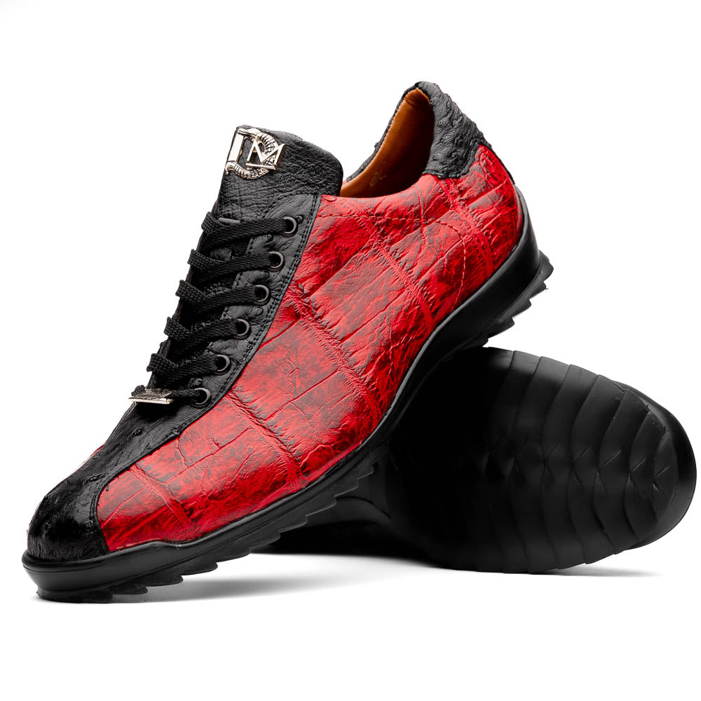 Saulo men's sneakers genuine alligator and ostrich BlackCherry Milano red
