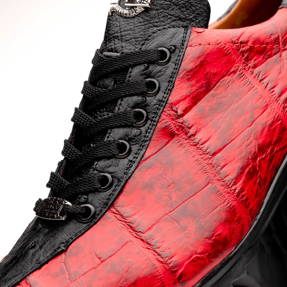 Saulo men's sneakers genuine alligator and ostrich BlackCherry Milano red
