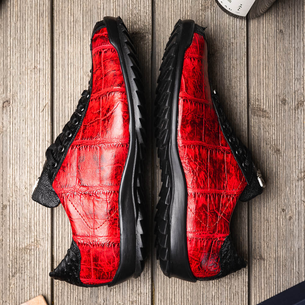 Saulo men's sneakers genuine alligator and ostrich BlackCherry Milano red
