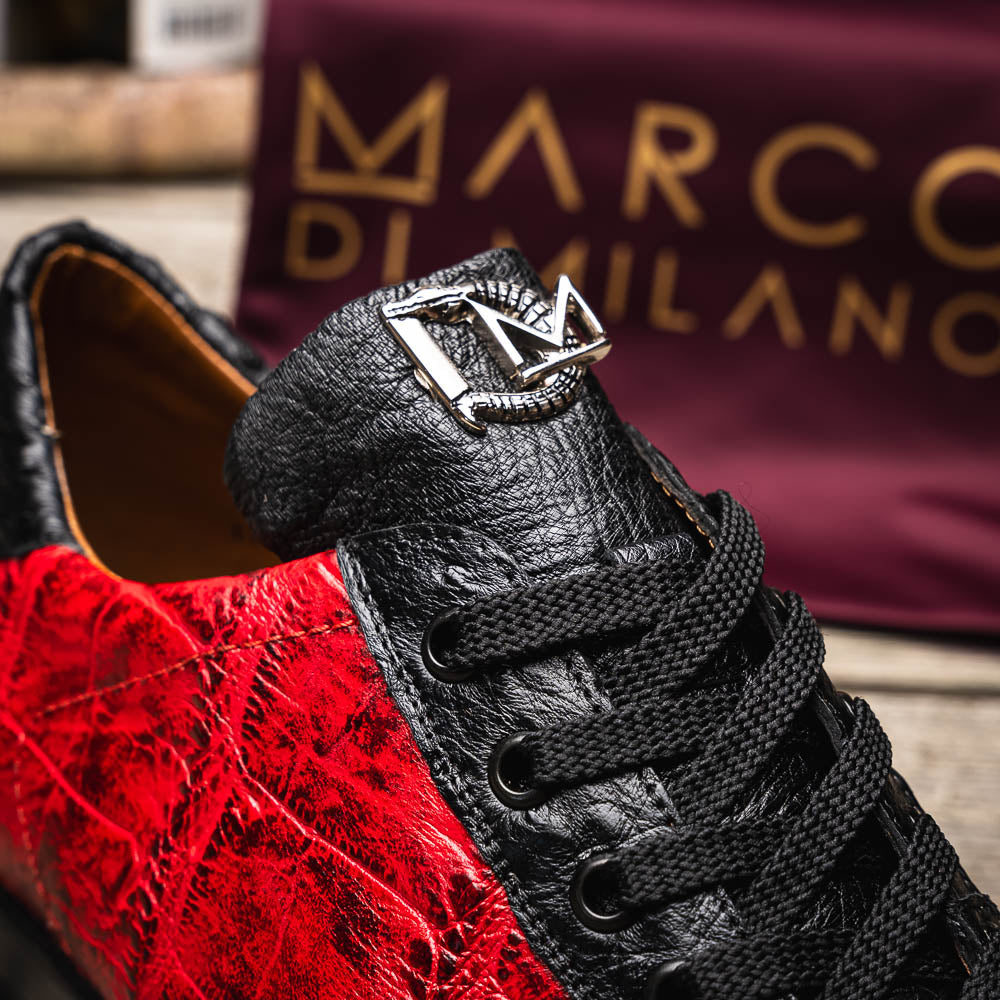 Saulo men's sneakers genuine alligator and ostrich BlackCherry Milano red