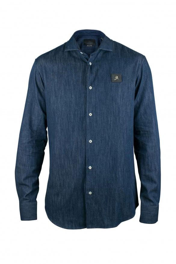 Philipp Plein Men's Diamond Cut long sleeve Skull Shirt navy blue
