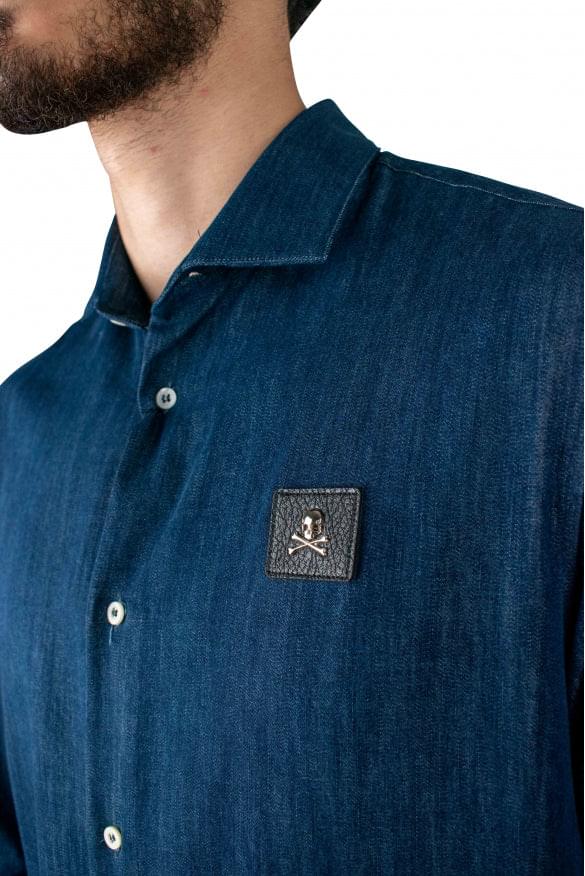 Philipp Plein Men's Diamond Cut long sleeve Skull Shirt navy blue