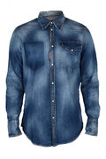 Dsquared2 Men's Shirt western distressed blue jean snap closure denim