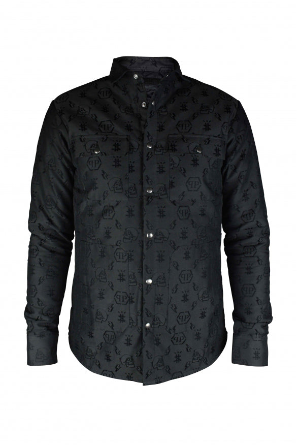 Philipp Plein Men's LS Monogram Shirt black monogram logo emboss
