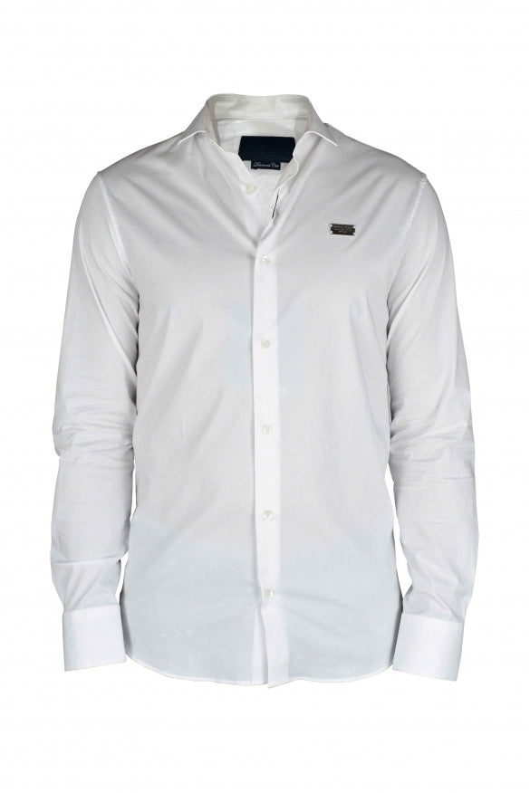 Philipp Plein Men's Diamond Cut LS Iconic Shirt white button up