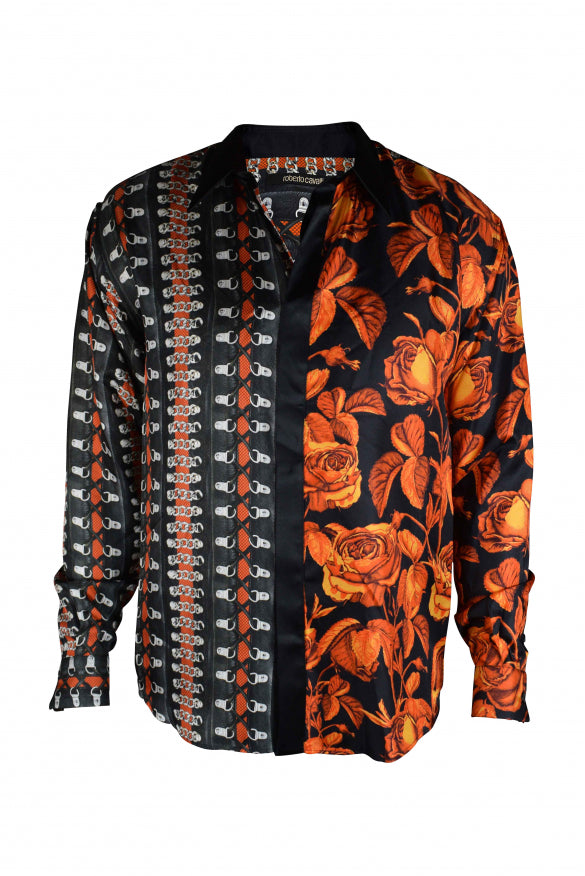 Roberto Cavalli Men's silk floral button-up Shirt