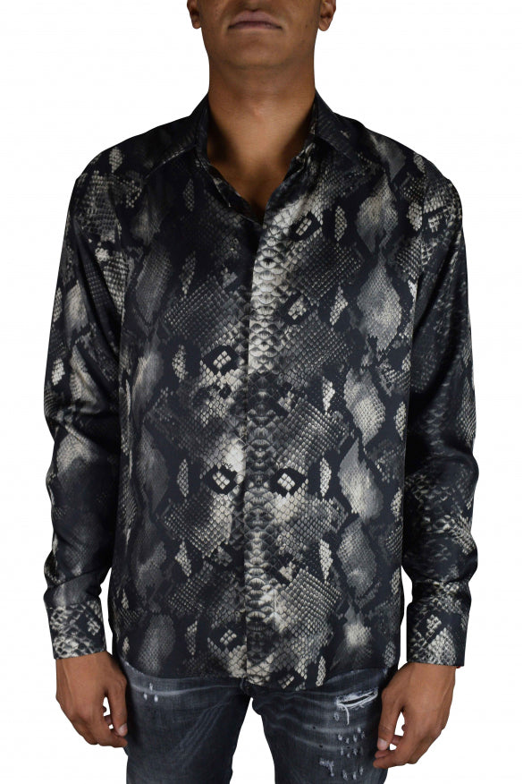 Roberto Cavalli Men's silk Shirt python leopard button up Italy panther buttons