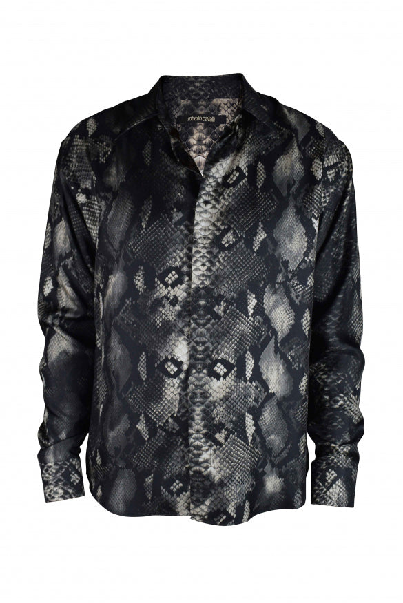 Roberto Cavalli Men's silk Shirt python leopard button up Italy panther buttons