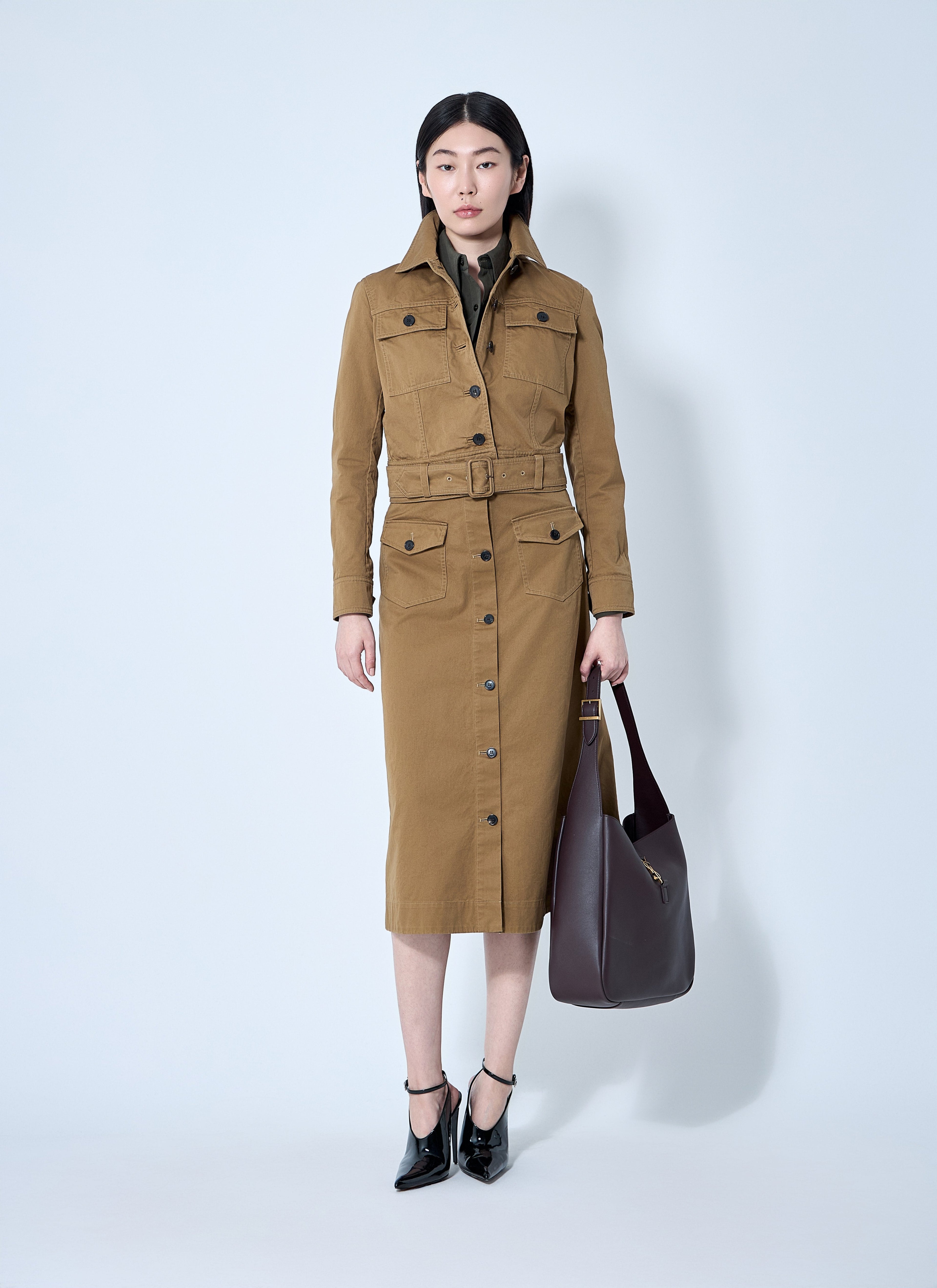 Yves Saint Laurent ladies Cotton Serge Jacket Coat tan YSL trench