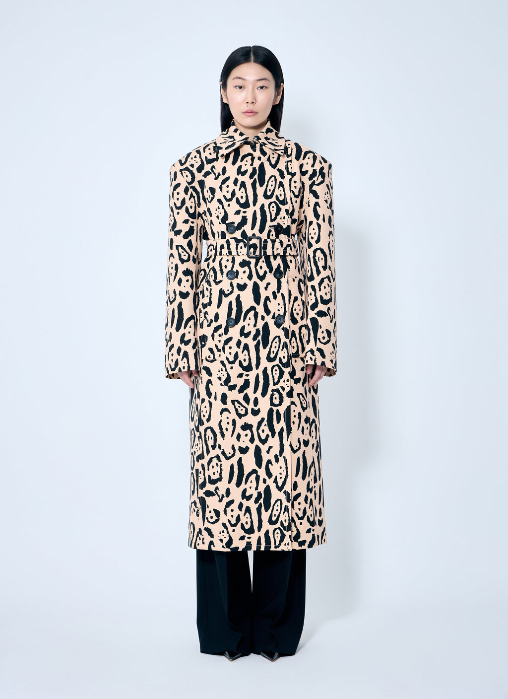 Sportmax Ladies Animal-Print Trench Coat long cream/black Max Mara