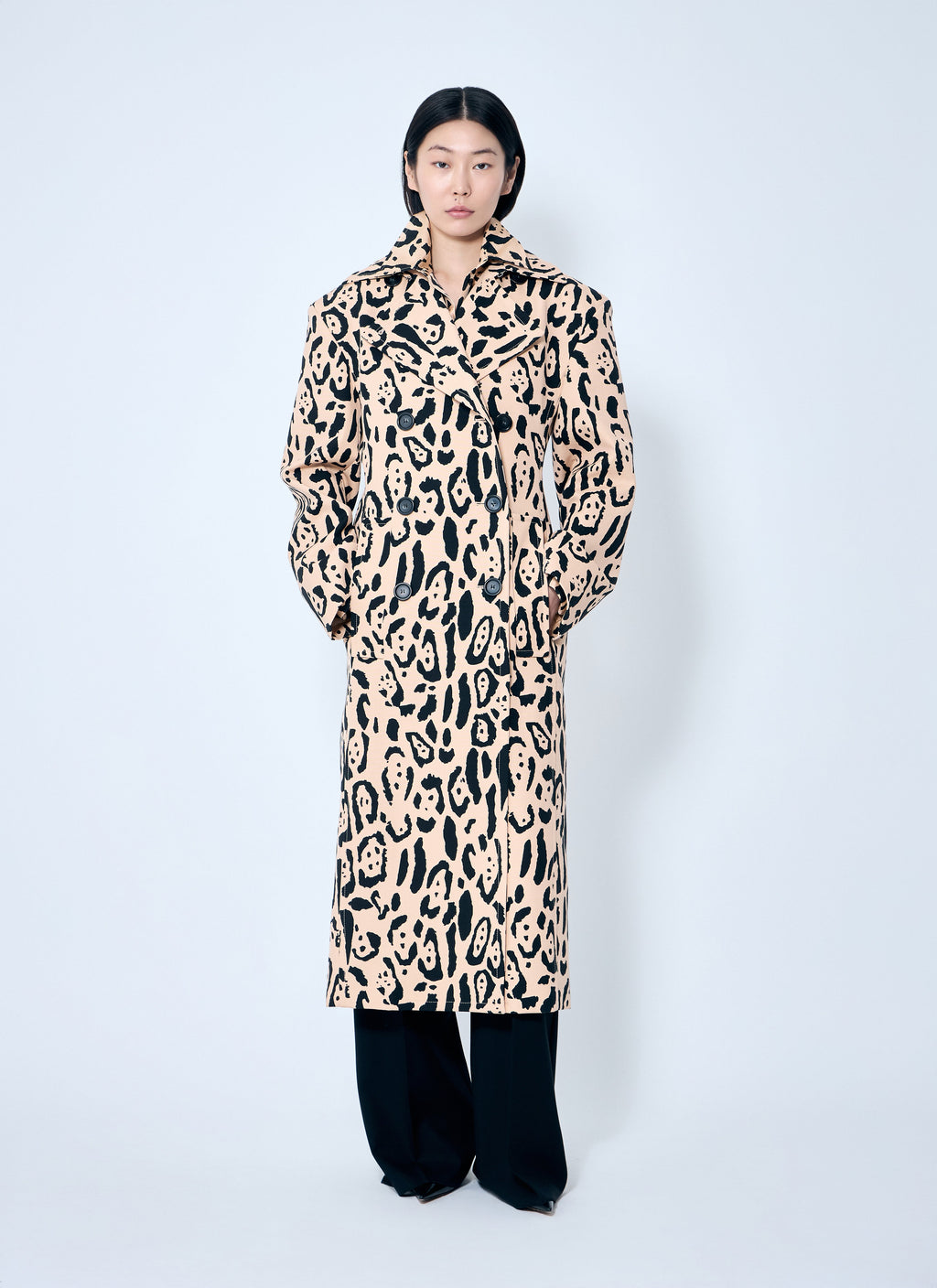 Sportmax Ladies Animal-Print Trench Coat long cream/black Max Mara