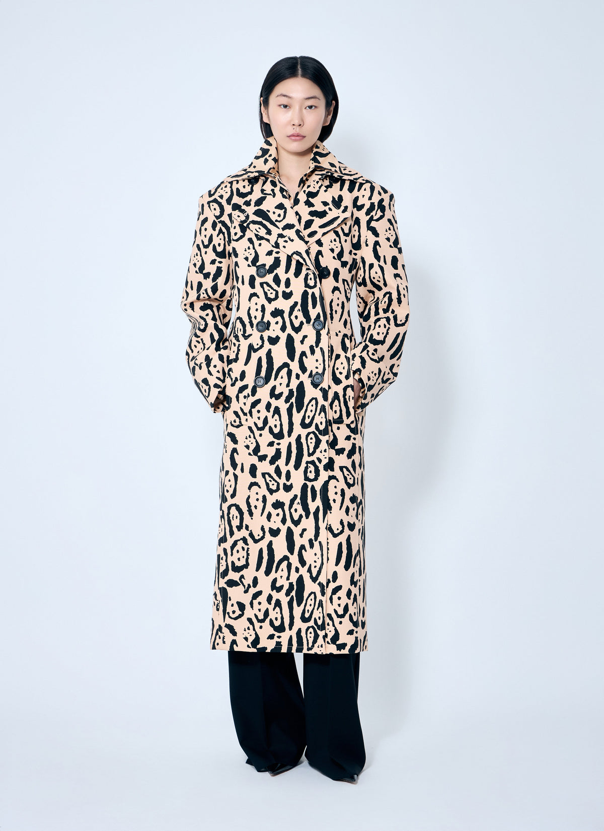 Sportmax Ladies Animal-Print Trench Coat long cream/black Max Mara
