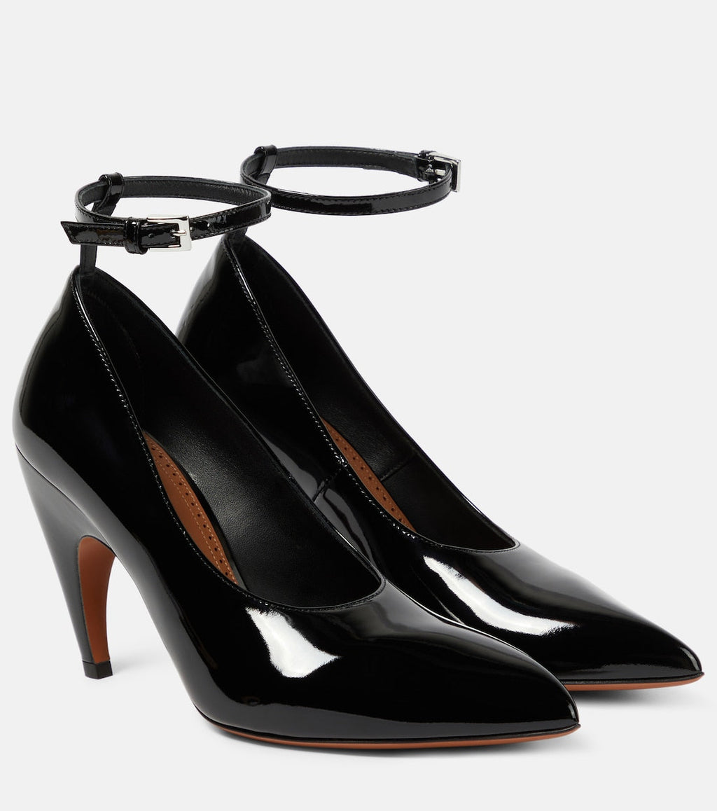 Alaia ladies Shark Patent Leather Pumps black heels ankle wrap shoes