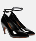 Alaia ladies Shark Patent Leather Pumps black heels ankle wrap shoes