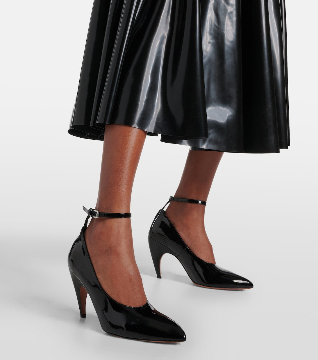 Alaia ladies Shark Patent Leather Pumps black heels ankle wrap shoes