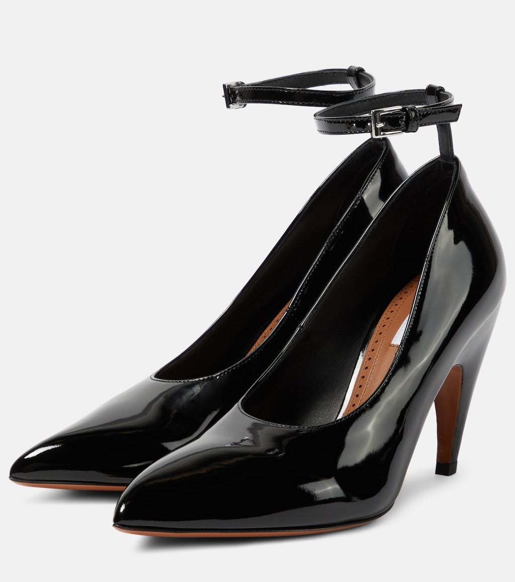 Alaia ladies Shark Patent Leather Pumps black heels ankle wrap shoes