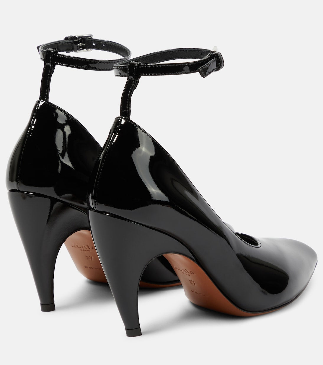 Alaia ladies Shark Patent Leather Pumps black heels ankle wrap shoes