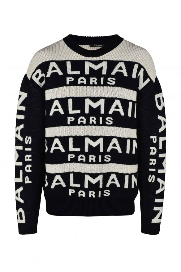 Balmain Paris Men's Sweater black white logo pullover
