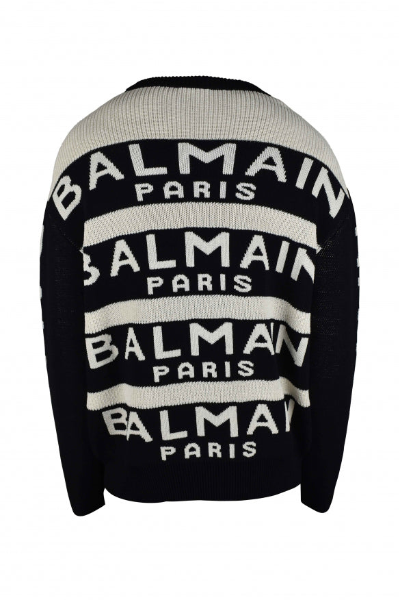 Balmain Paris Men's Sweater black white logo pullover