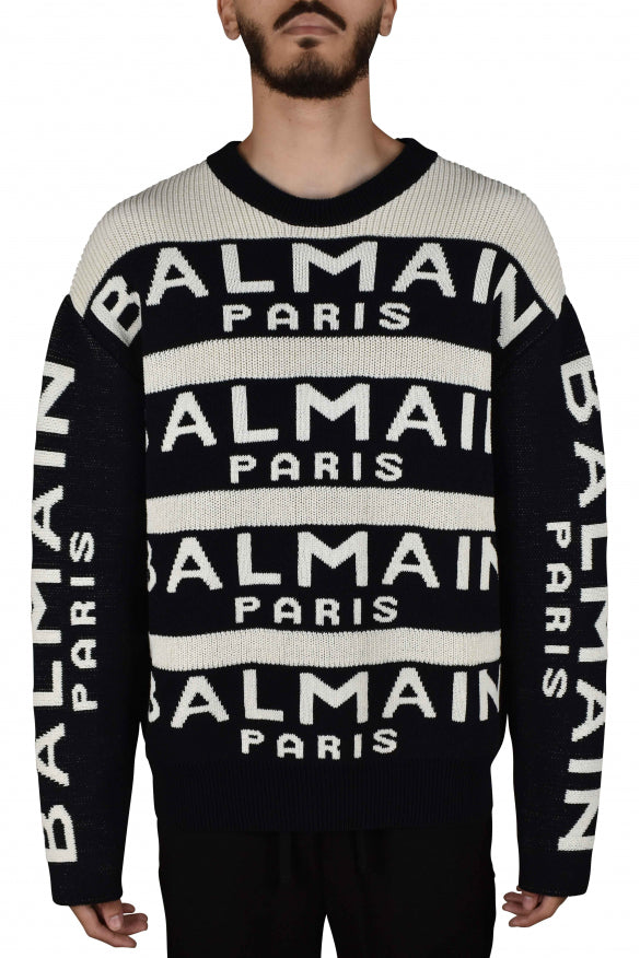 Balmain Paris Men's Sweater black white logo pullover