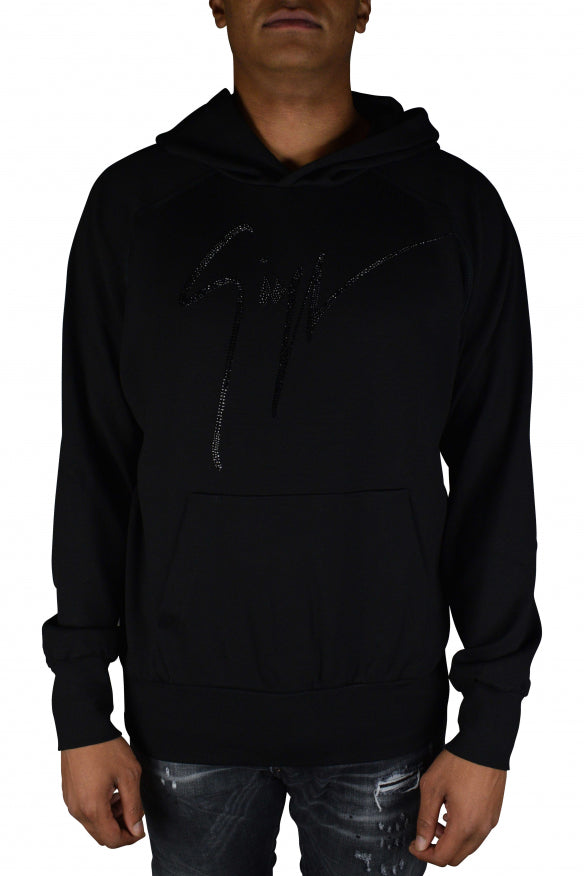 Giuseppe Zanotti Men's Sweatshirt black with crystal logo pullover hoodie