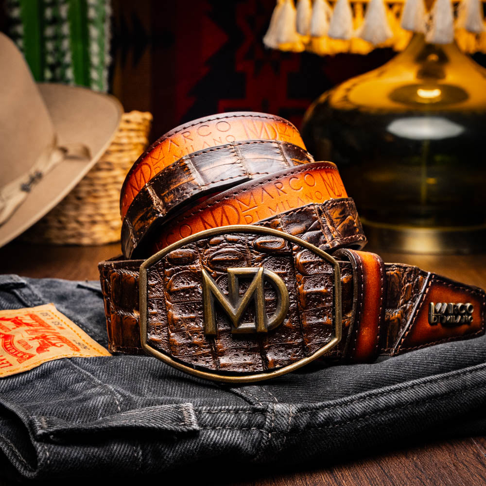 Marco di Milano Caiman Crocodile Texas Belt Aged Brown
