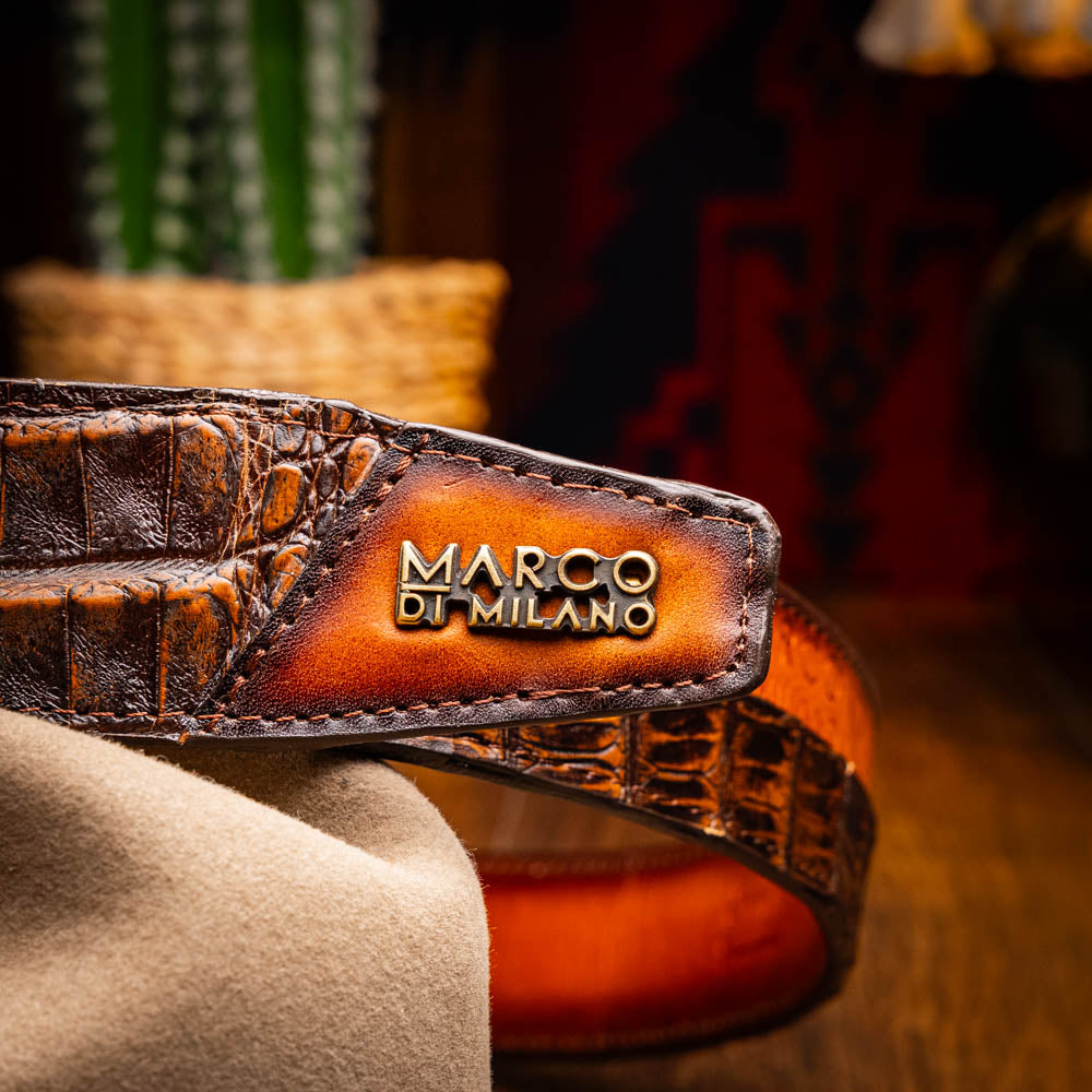 Marco di Milano Caiman Crocodile Texas Belt Aged Brown