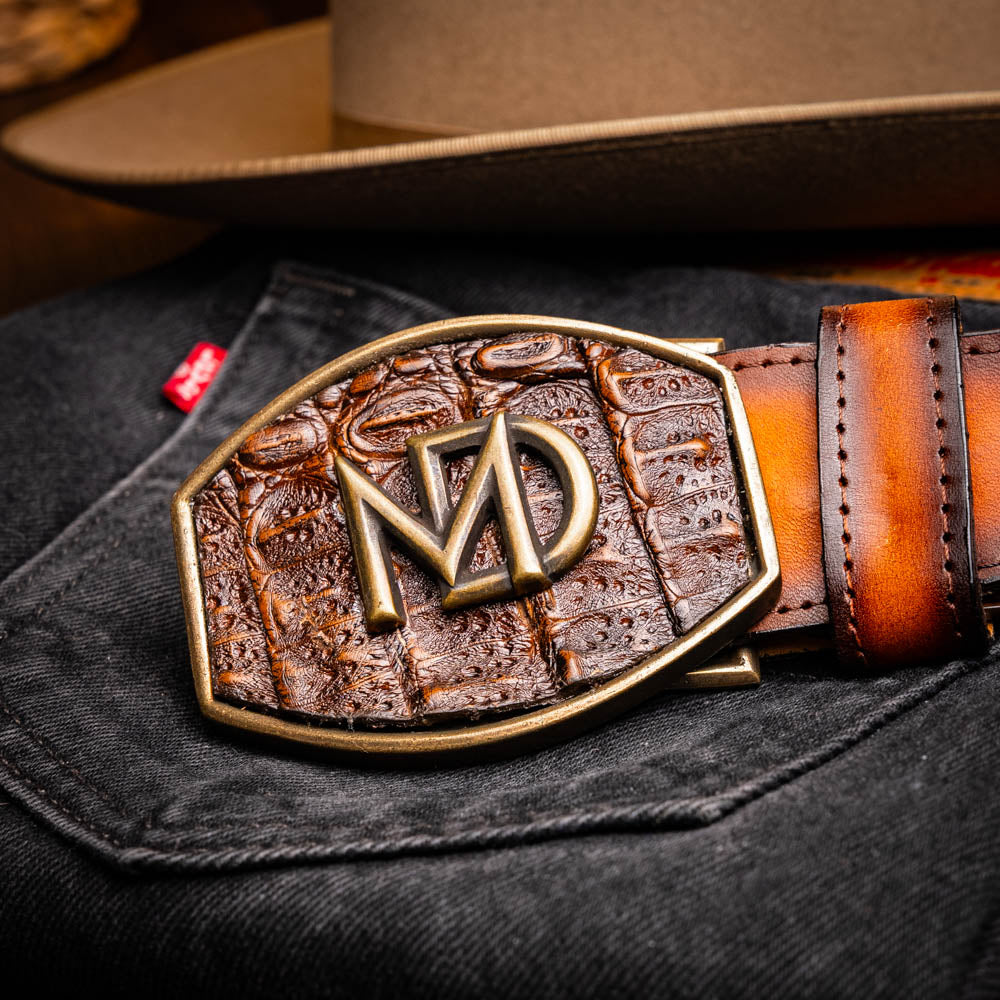 Marco di Milano Caiman Crocodile Texas Belt Aged Brown