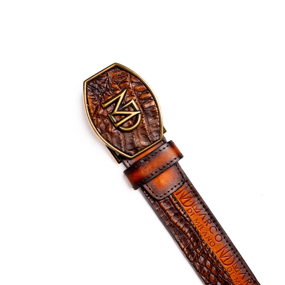 Marco di Milano Caiman Crocodile Texas Belt Aged Brown