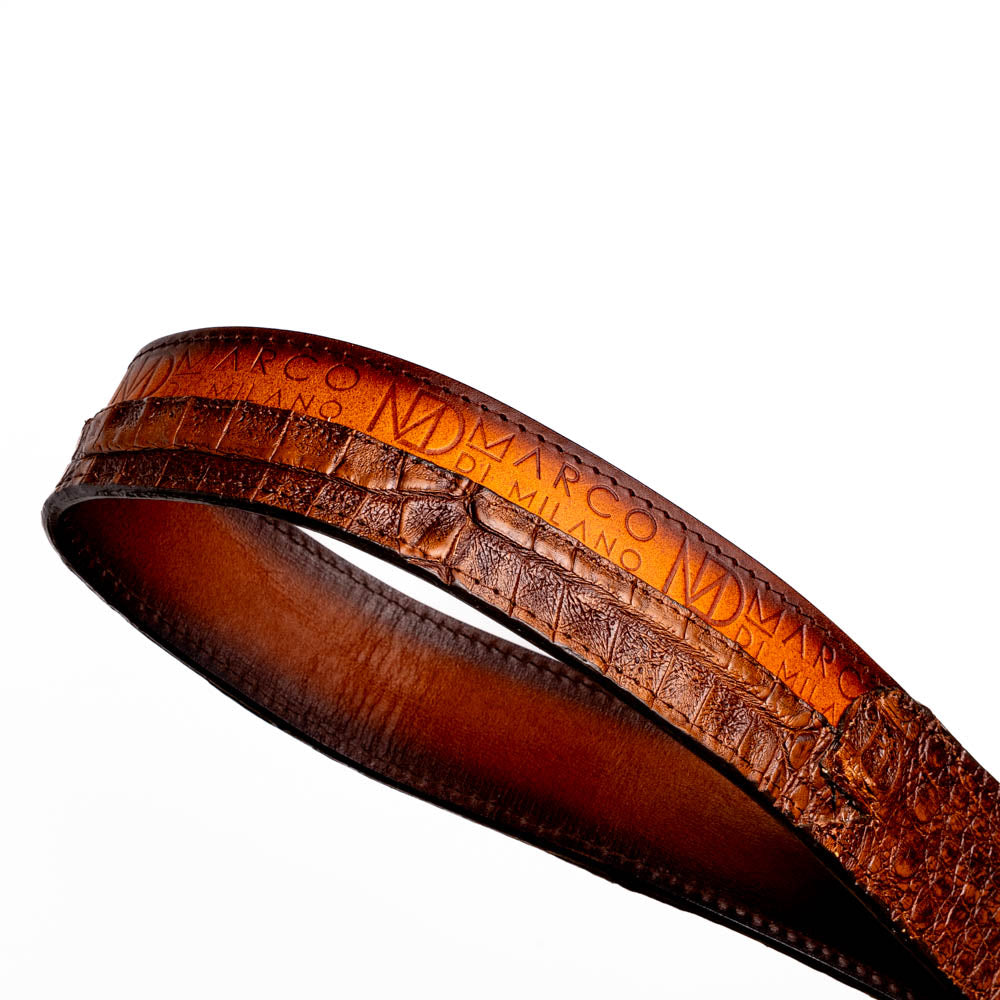 Marco di Milano Caiman Crocodile Texas Belt Aged Brown