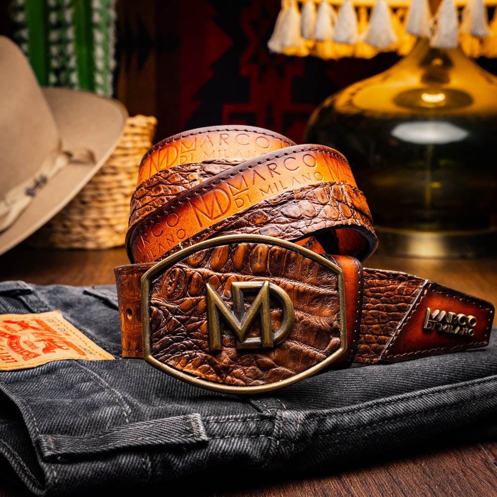 Marco di Milano Texas Belt Aged Maple Caiman Crocodile leather
