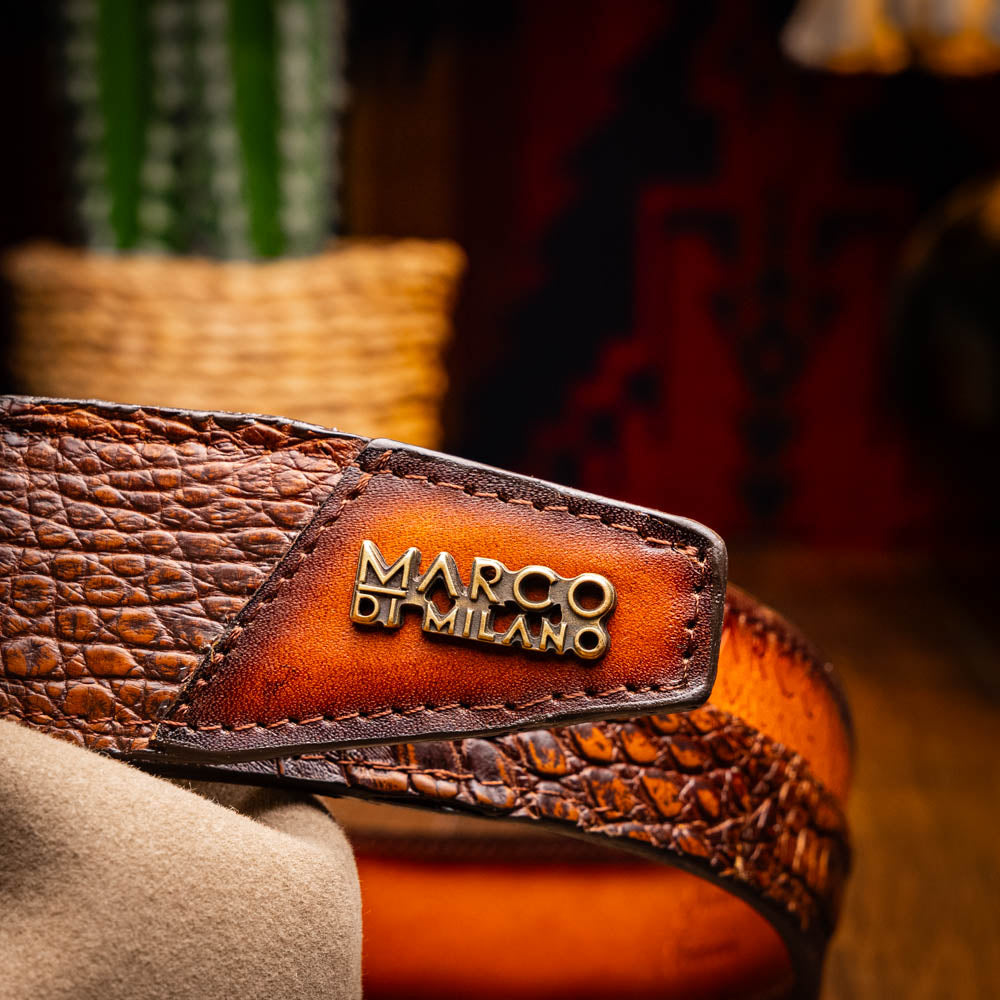 Marco di Milano Texas Belt Aged Maple Caiman Crocodile leather