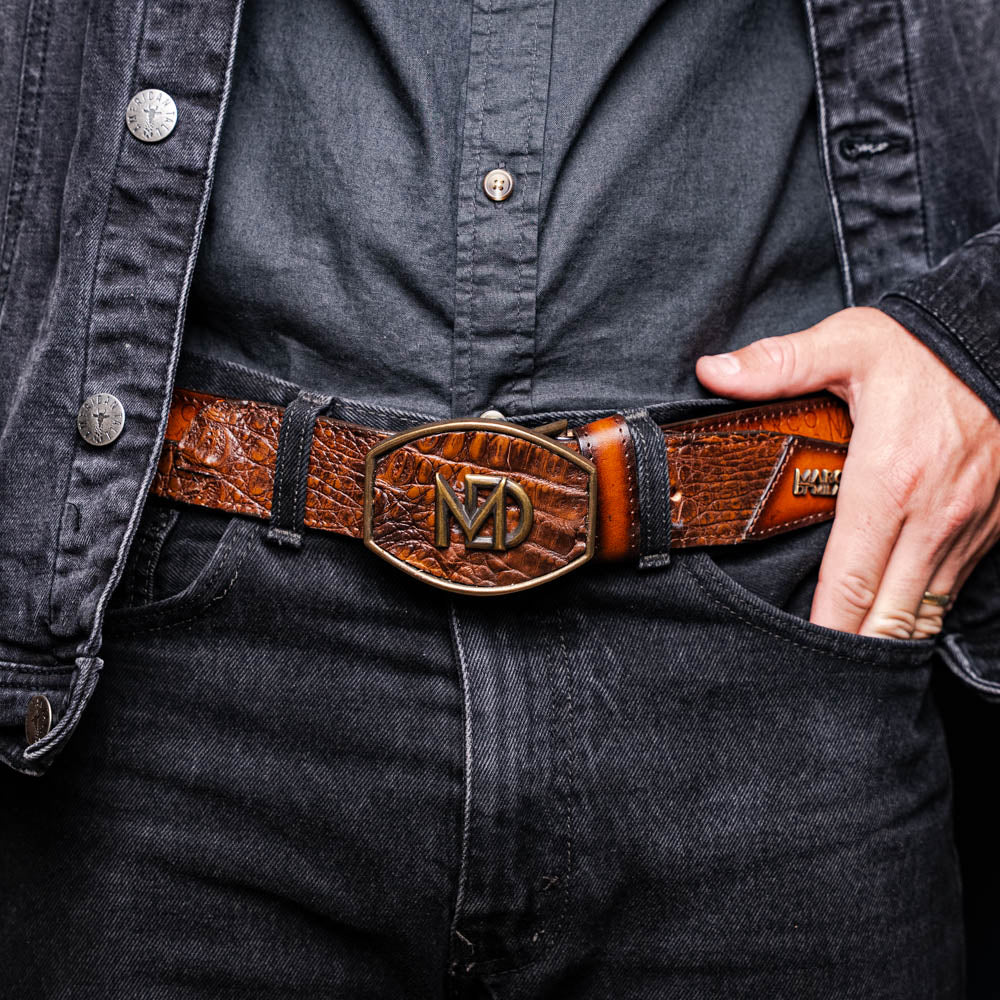 Marco di Milano Texas Belt Aged Maple Caiman Crocodile leather