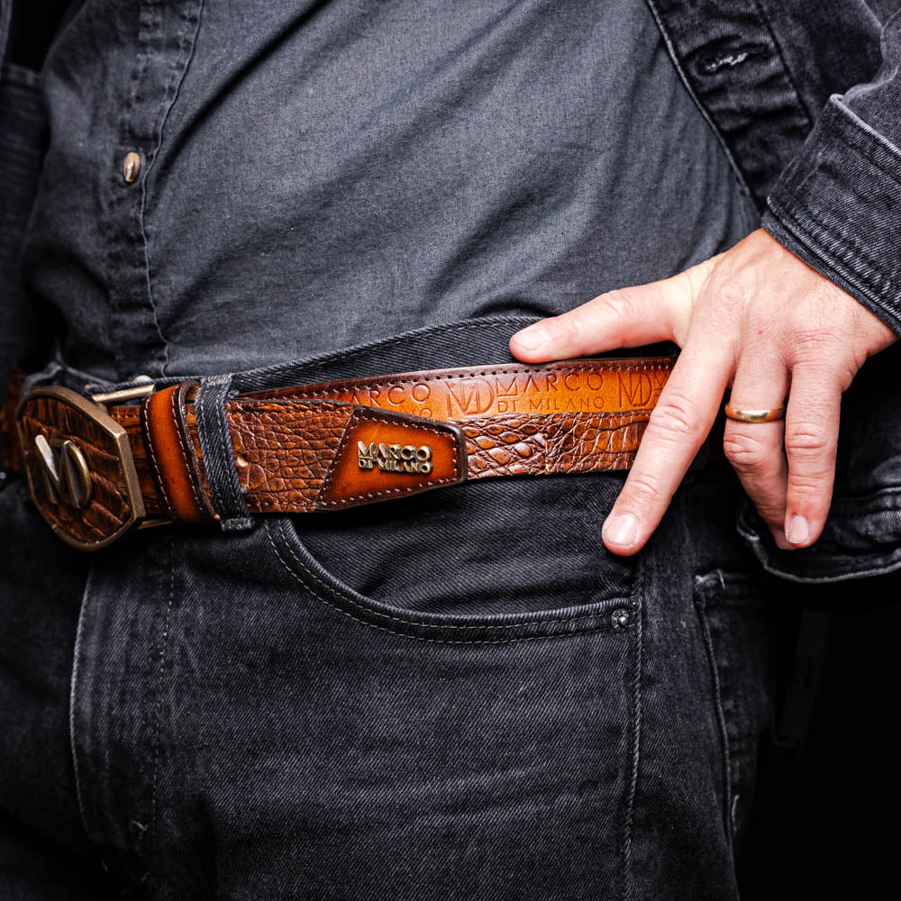 Marco di Milano Texas Belt Aged Maple Caiman Crocodile leather