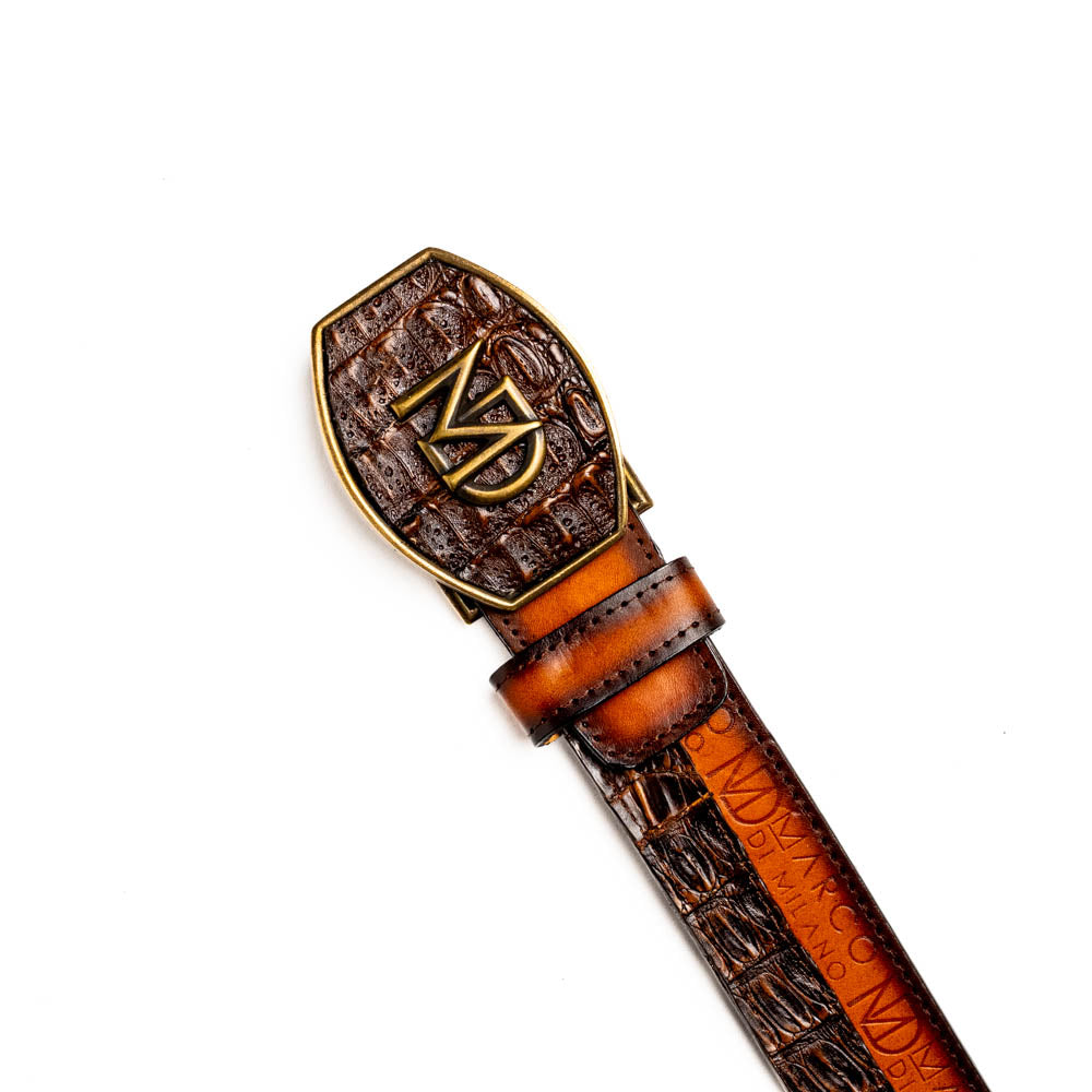 Marco di Milano Texas Belt Aged Maple Caiman Crocodile leather