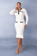 Textured Knit Dress 51000 black white ruffled hem career church